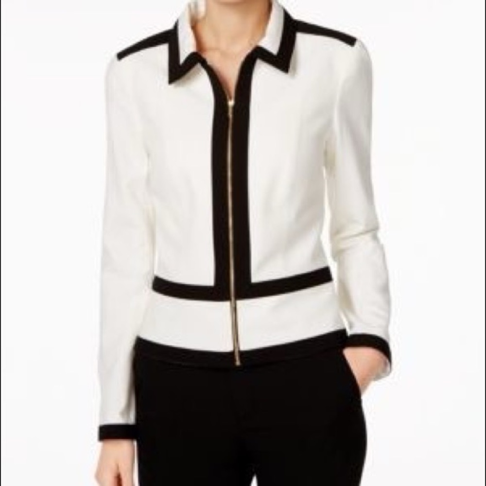 Calvin Klein White and Black Zip Up Blazer